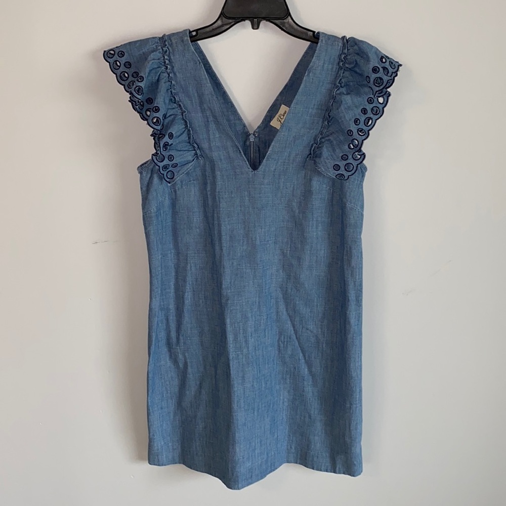 J Crew Denim Ruffle Sleeveless Denim Dress Size 6